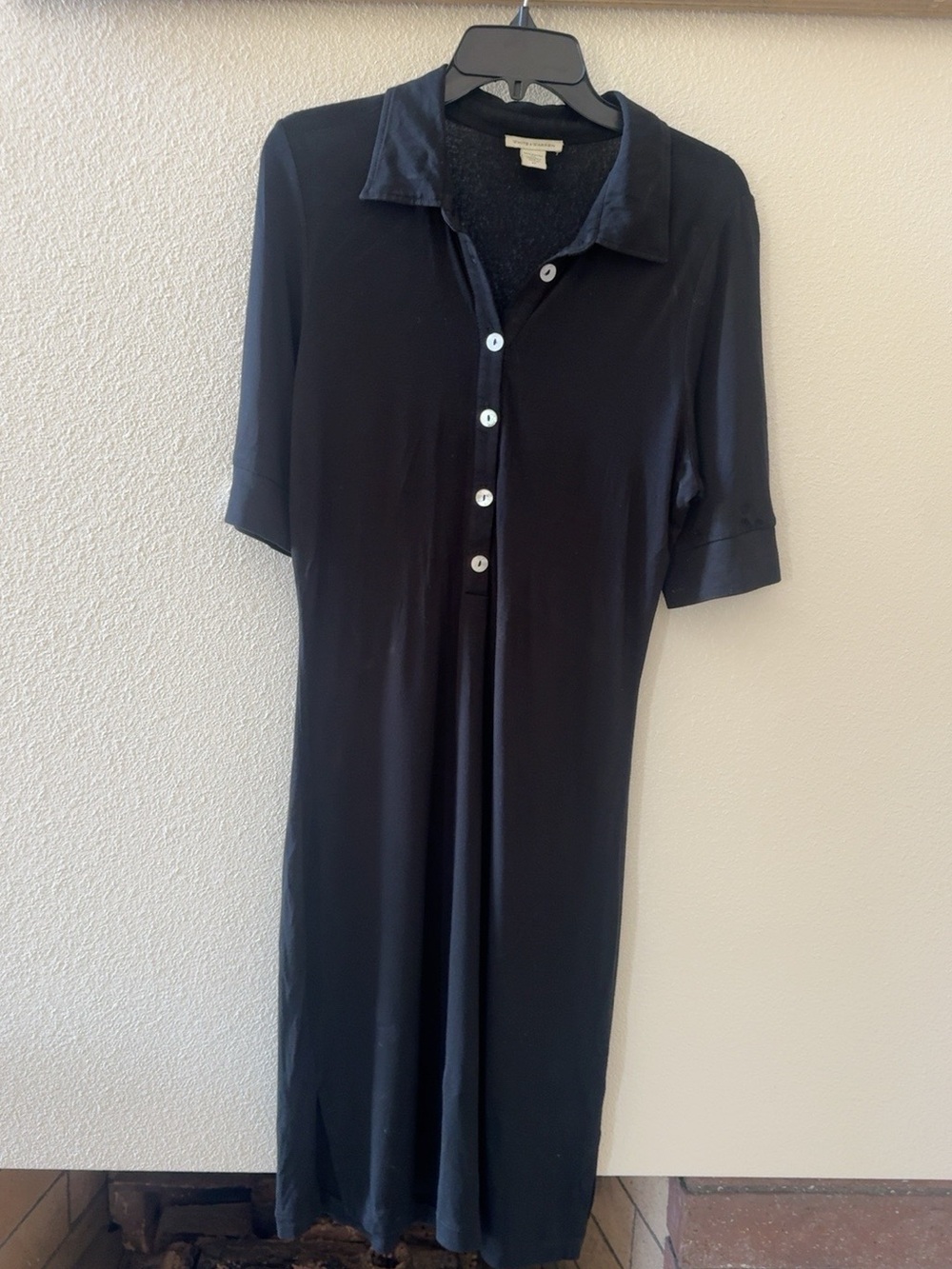 White + Warren Black Button Front Midi Dress Medium